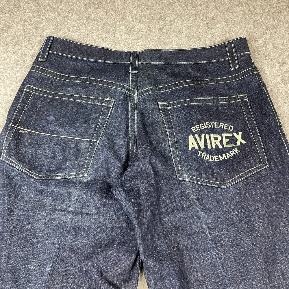 Avirex Jeans Mens 38x32 Blue Relaxed Wide Leg Dark‎ Wash Embroidered Back